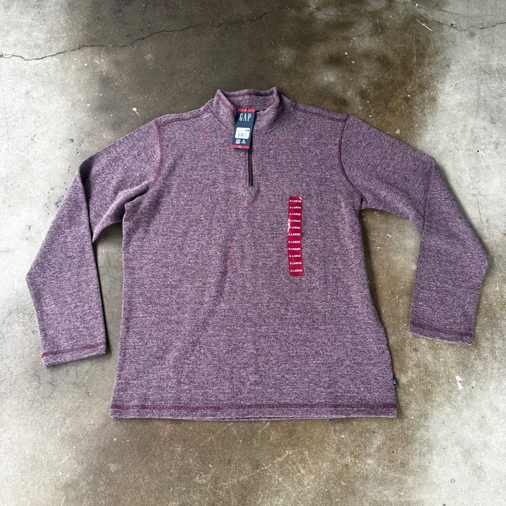 Gap Quarter Zip Pullover Mens XL Port Royale NWT Heathered Burgundy Sweater